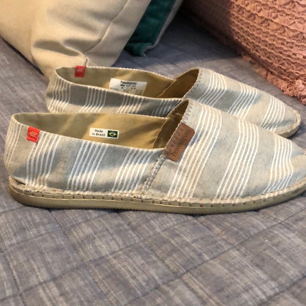 HAVAIANAS Alpargatas Gray Stripe Slip On Espadrilles-Sz 10